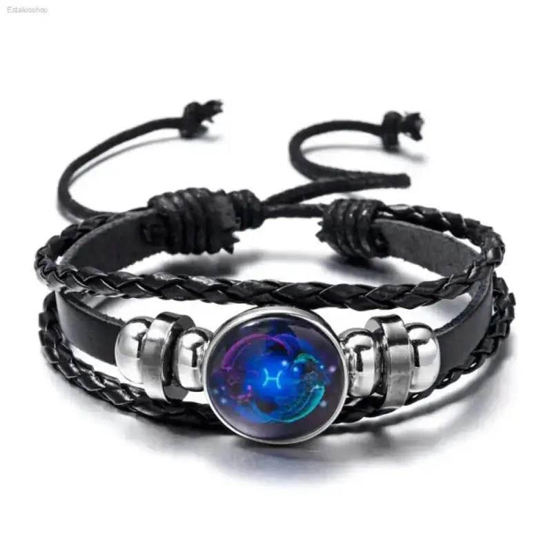Luminous Zodiac Sign Wrap Bracelets with Vintage Multilayer Leather for Stylish Men and Women offer cosmic charm and elegance.