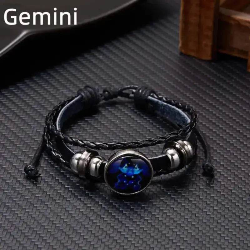 Luminous Zodiac Sign Wrap Bracelets with Vintage Multilayer Leather for Stylish Men and Women, perfect for cosmic charm.