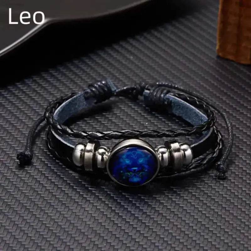 Luminous Zodiac Sign Wrap Bracelets with Vintage Multilayer Leather offer stylish cosmic charm for men and women.