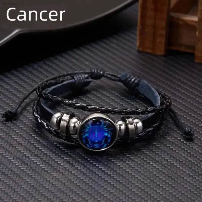 Luminous Zodiac Sign Wrap Bracelets with Vintage Multilayer Leather for Stylish Men and Women, perfect for astrological charm.
