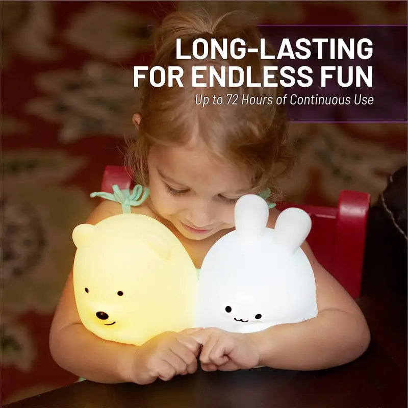 Lumipets Bear Night Light - Remote Control Silicone Lamp with 9 Soft Colors & Sleep Timer - Rechargeable & Battery-Operated for Kids' Bedrooms & Nurseries