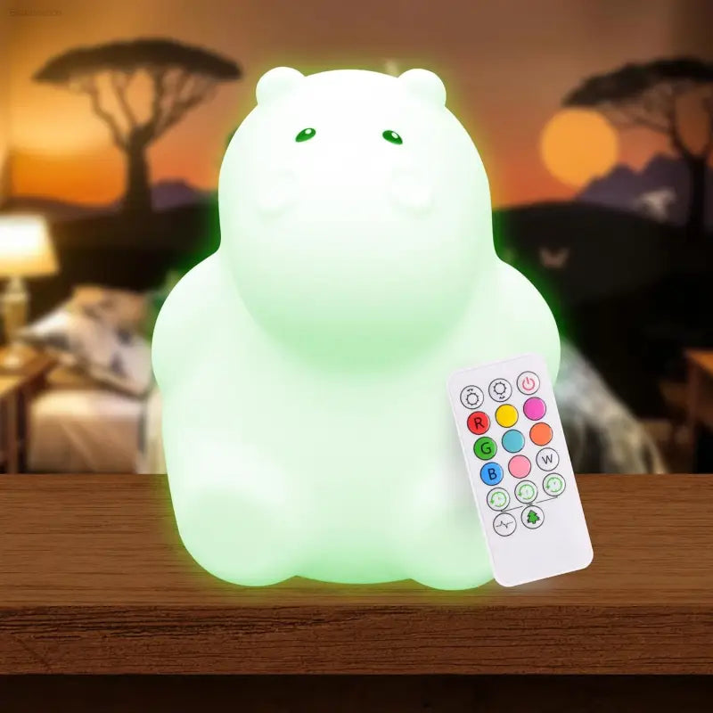 Lumipets Bear Night Light - Remote Control Silicone Lamp with 9 Soft Colors & Sleep Timer - Rechargeable & Battery-Operated for Kids' Bedrooms & Nurseries