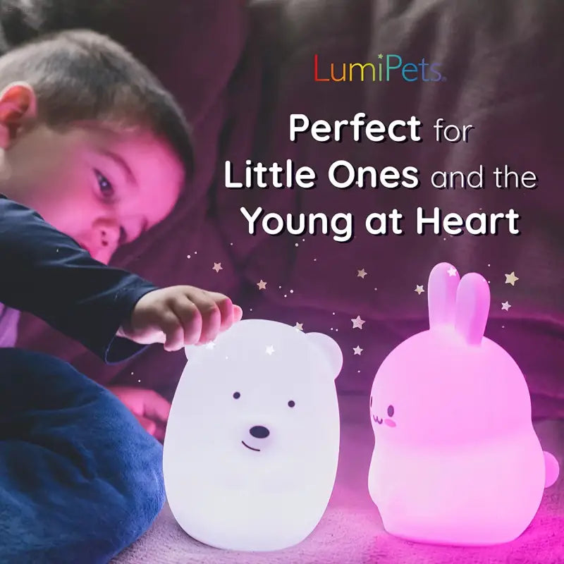 Lumipets Bear Night Light - Remote Control Silicone Lamp with 9 Soft Colors & Sleep Timer - Rechargeable & Battery-Operated for Kids' Bedrooms & Nurseries