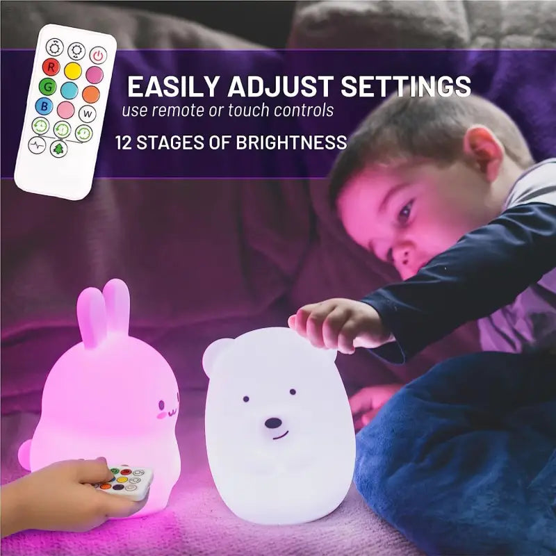 LumiPets Bear Night Light with Remote Control and Sleep Timer for Kids Bedrooms and Nurseries
