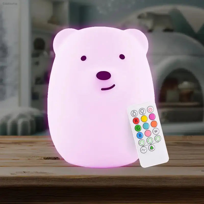 LumiPets Bear Night Light with Remote Control and Sleep Timer for Kids Bedrooms and Nurseries