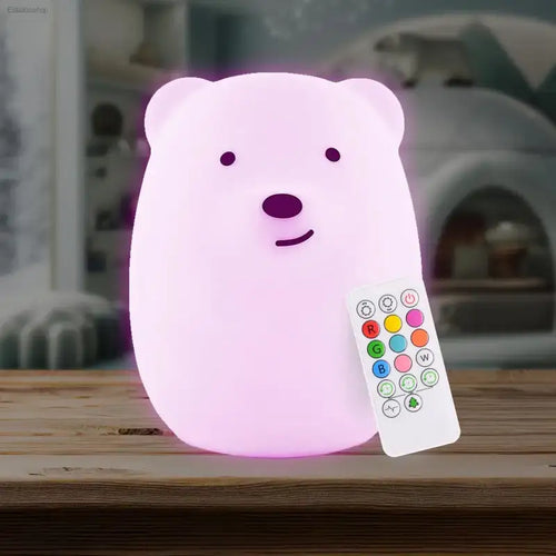 LumiPets Bear Night Light with Remote Control and Sleep Timer for Kids Bedrooms and Nurseries