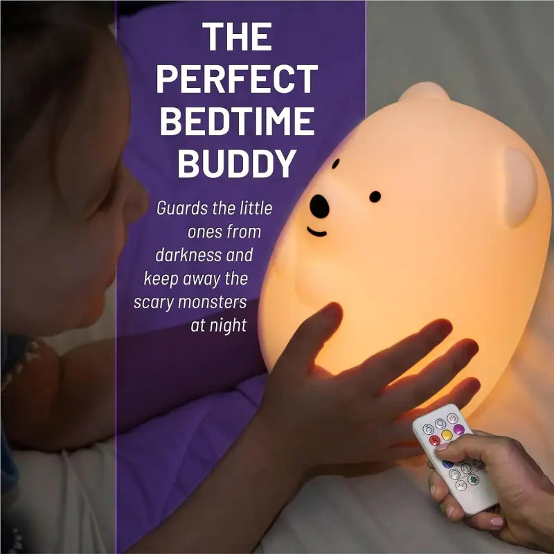 Lumipets Bear Night Light - Remote Control Silicone Lamp with 9 Soft Colors & Sleep Timer - Rechargeable & Battery-Operated for Kids' Bedrooms & Nurseries