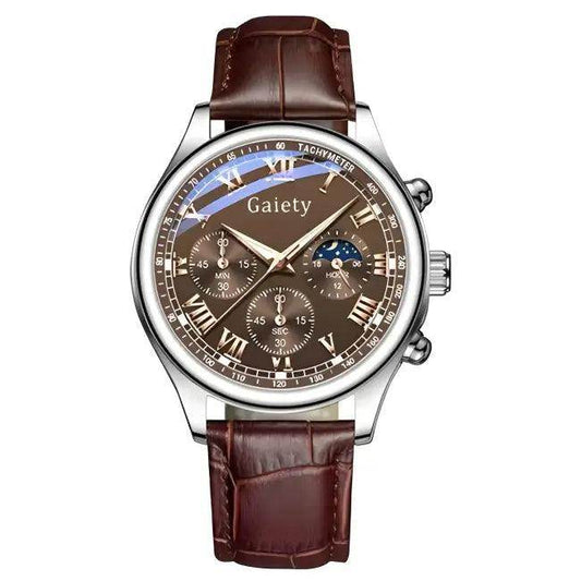 Luxury Brown Leather Band Quartz Wristwatch for Men - Timeless Elegance - Estalios
