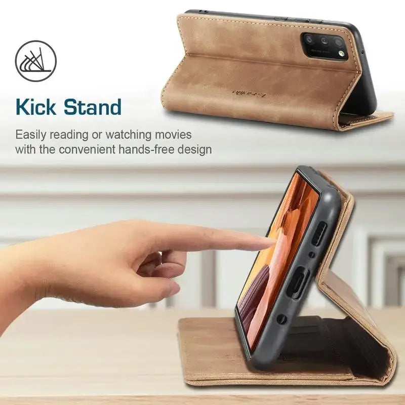 Tan leather phone case with kickstand from Luxury Magnetic Flip Wallet Pro Max Sold