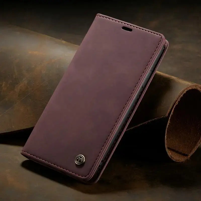 Maroon Leather Phone Case for Luxury Magnetic Flip Wallet Pro Max Sold stylish design