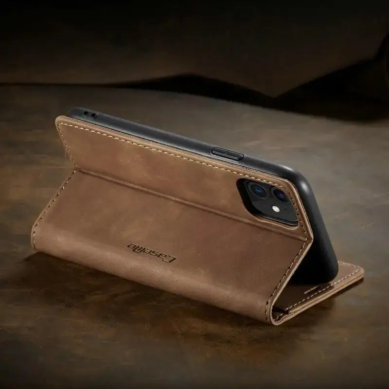 Brown leather phone case from Luxury Magnetic Flip Wallet Pro Max Sold collection