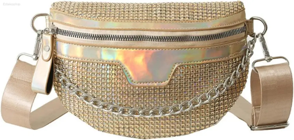 Luxury Plaid Leather Thick Chain Fanny Pack for Women - Versatile Waist, Shoulder, and Crossbody Bag in Black - Estalios