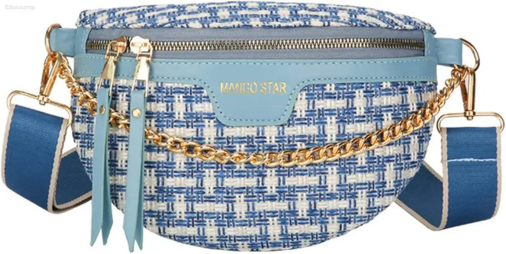 Luxury Plaid Leather Thick Chain Fanny Pack for Women - Versatile Waist, Shoulder, and Crossbody Bag in Black - Estalios