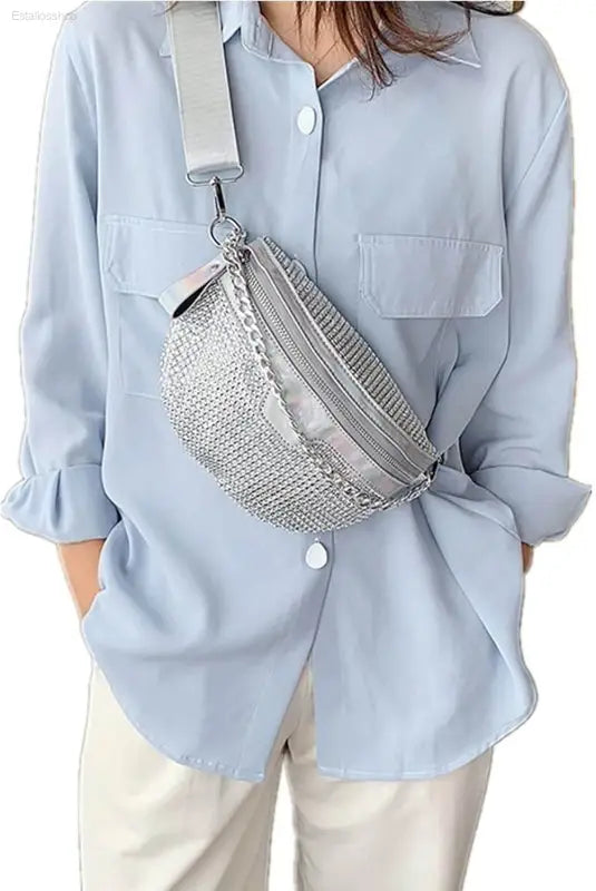 Luxury Plaid Leather Thick Chain Fanny Pack for Women - Versatile Waist, Shoulder, and Crossbody Bag in Black - Estalios