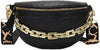 Luxury Plaid Leather Thick Chain Fanny Pack for Women - Versatile Waist, Shoulder, and Crossbody Bag in Black - Estalios