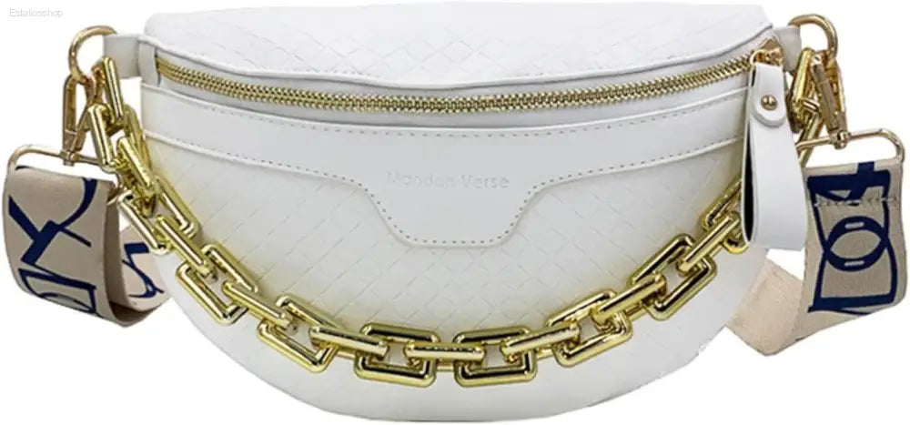 Luxury Plaid Leather Thick Chain Fanny Pack for Women - Versatile Waist, Shoulder, and Crossbody Bag in Black - Estalios