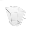 Clear square dessert cup with dimensions.