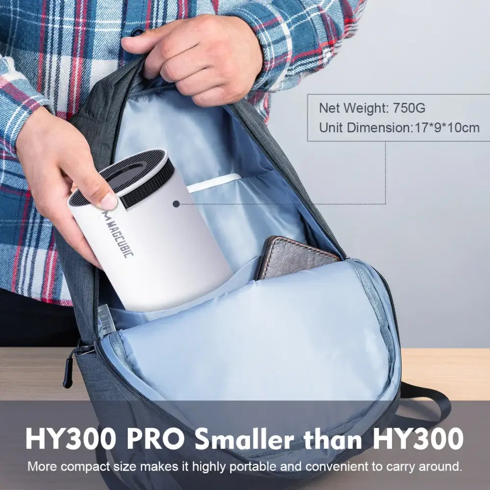 Portable MagCubic HY300 Pro projector easily fits in a backpack for on-the-go fun