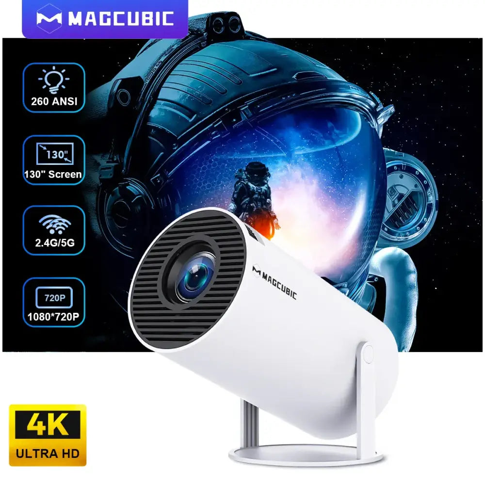 White MagCubic Projector showcasing the HY300 Pro with Dual WiFi6 and 260 ANSI brightness