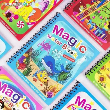 Children enjoying Magic Water Wow! Kids Drawing Fun with colorful magic water drawing books