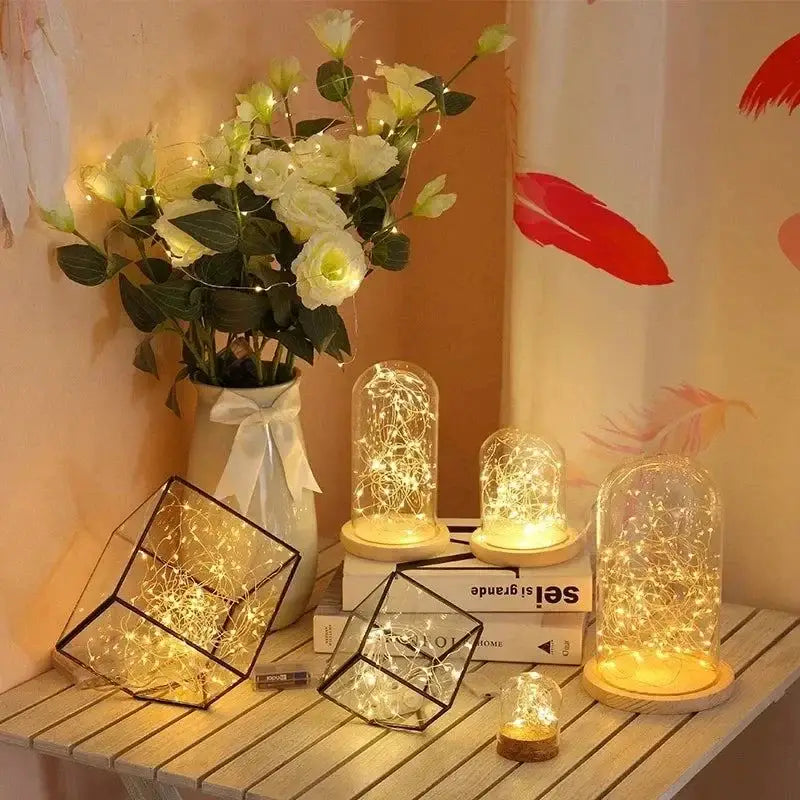 Magical USB LED Fairy Light Cloches with silver wire garland for a cozy vibe