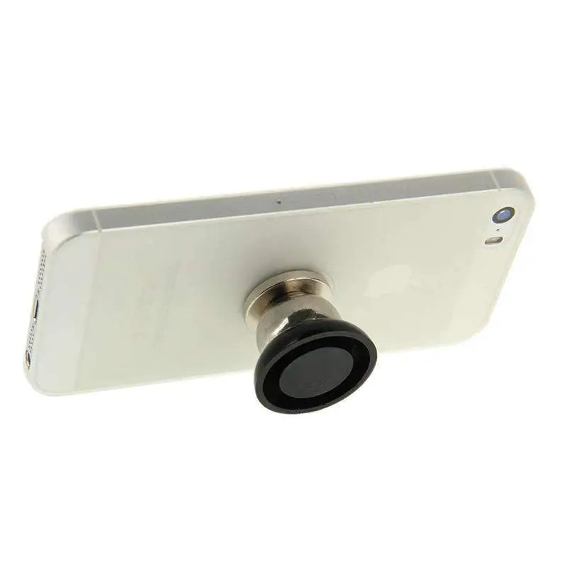 Silver smartphone on a black magnetic car cell phone holder mount dash