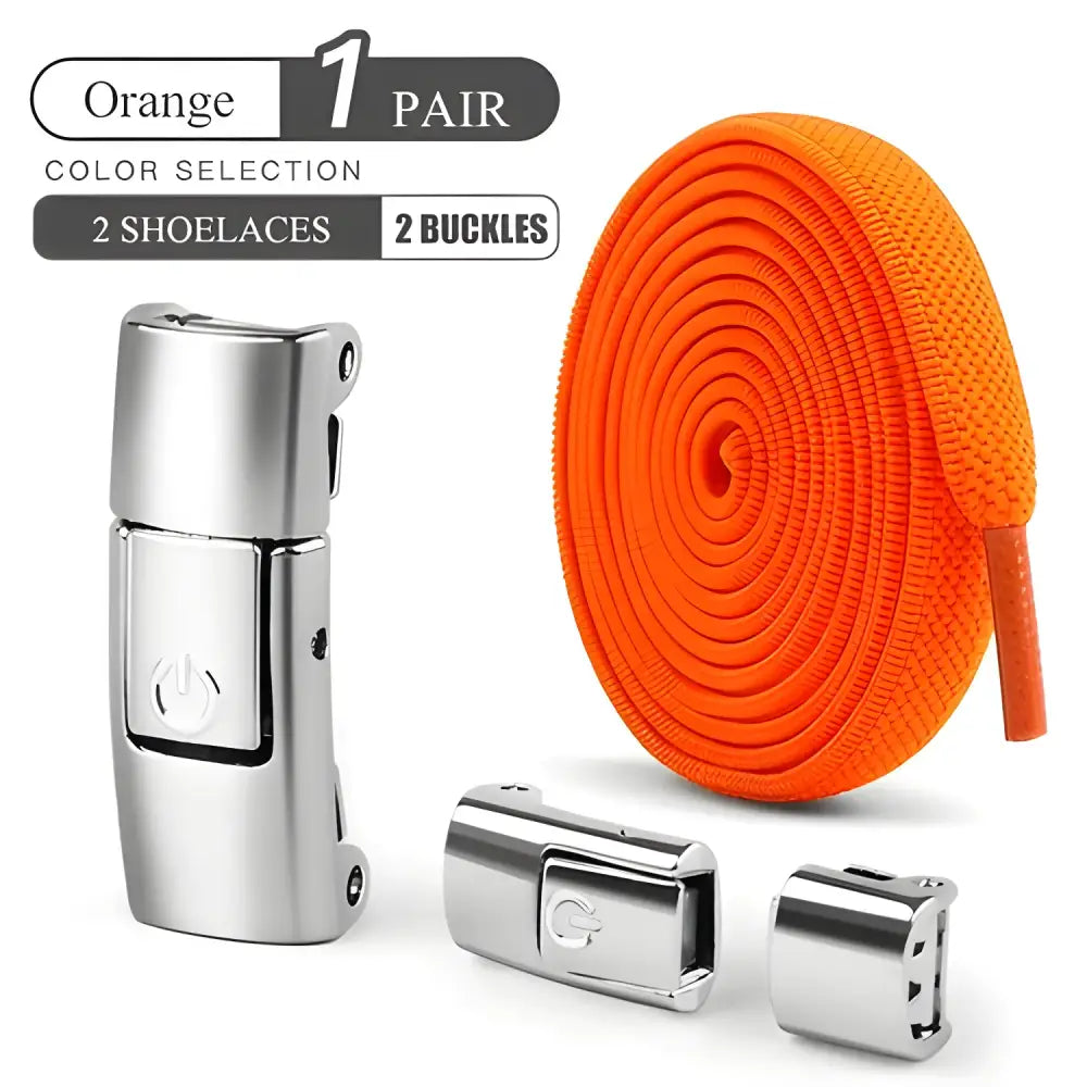 Orange magnetic press lock shoelaces for hassle-free shoe styling and quick adjustments