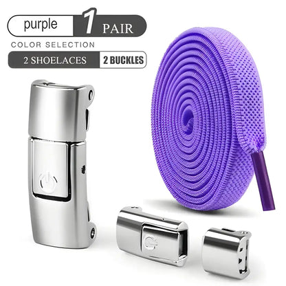 Purple press lock shoelaces with magnetic buckles for stylish, easy-to-use shoes