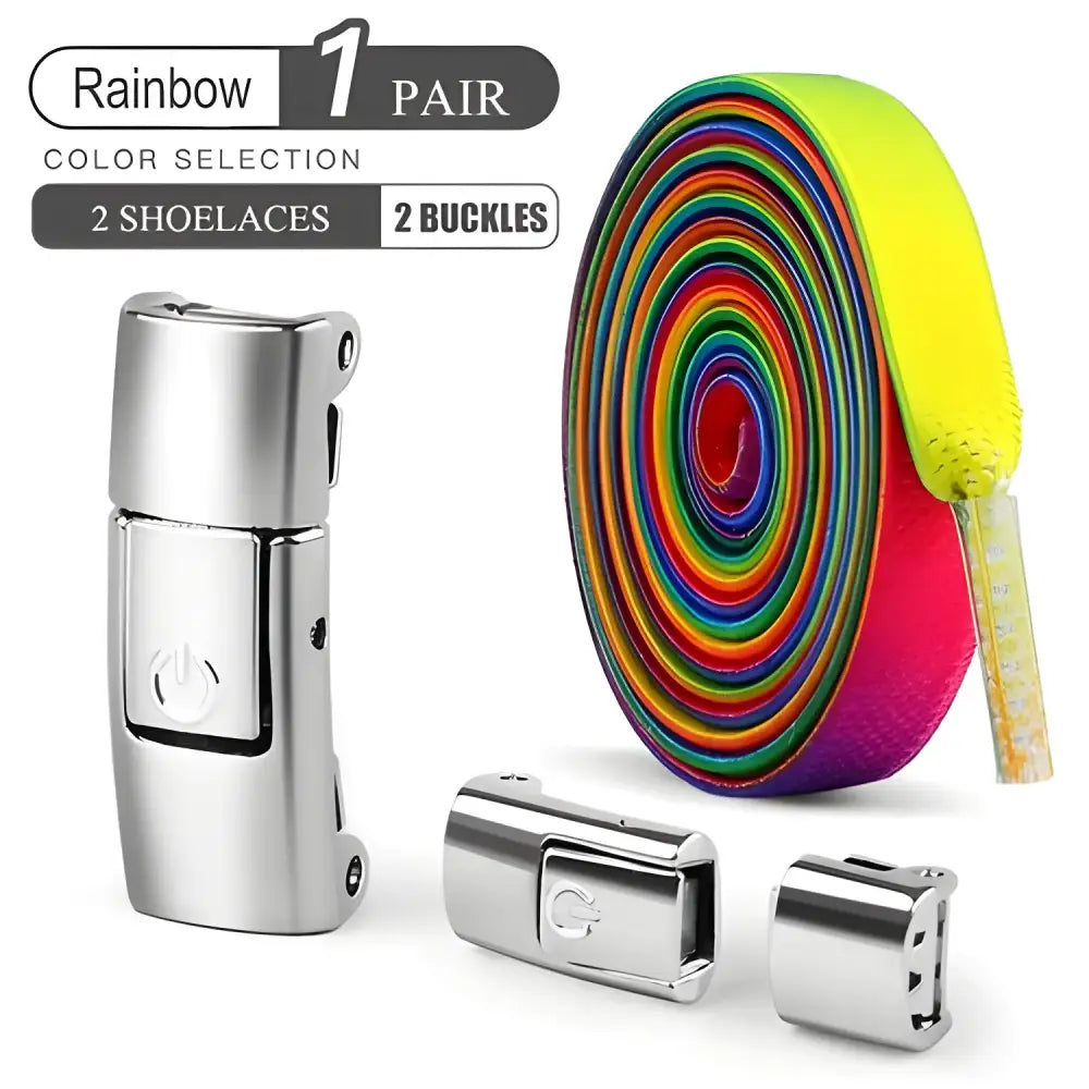 Rainbow shoelaces with magnetic buckles for Magnetic Press Lock Shoes & Laces