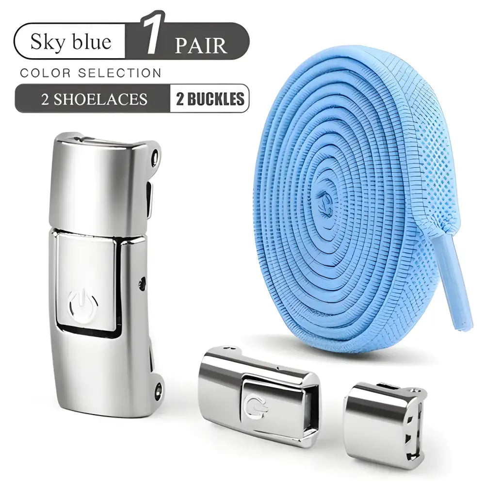 Sky blue press lock shoelaces with magnetic buckles for easy shoe styling