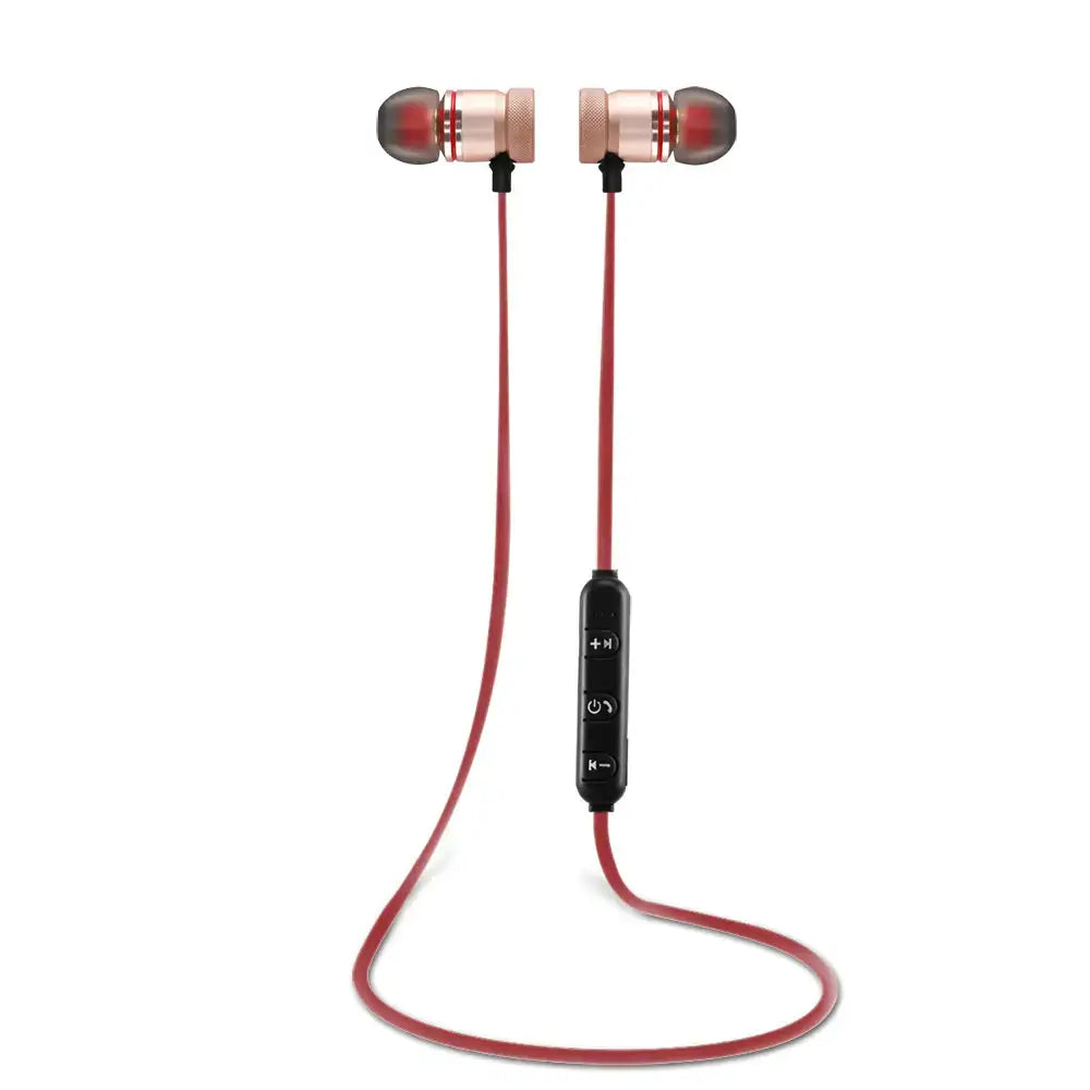 Red wireless headset sports earphones with ergonomic design and inline controls