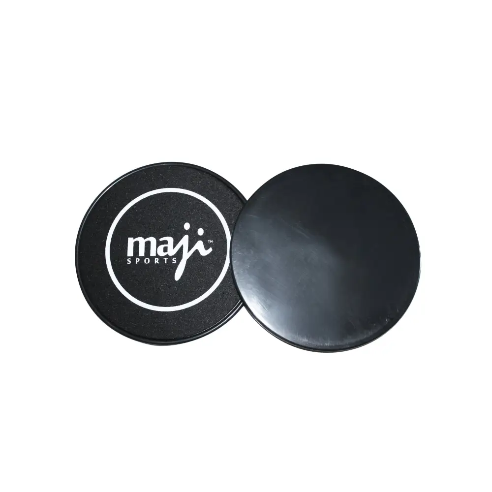 Two black Maji Sports Sliding Core Discs for effective sliding core exercise workouts