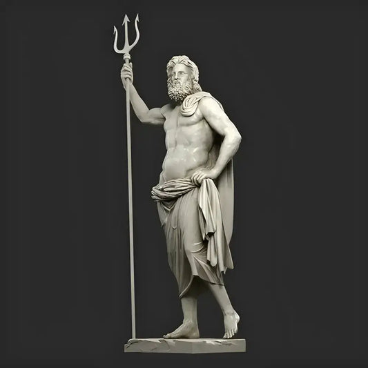 Statue of Poseidon holding a trident in stunning China White Marble escultura