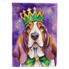 Mardi Gras Basset Hound Flag: Let the Good Times Roll! Celebrate Mardi Gras with this Adorable Dog Flag! Featuring a Watercolor Basset Hound Sporting - Estalios