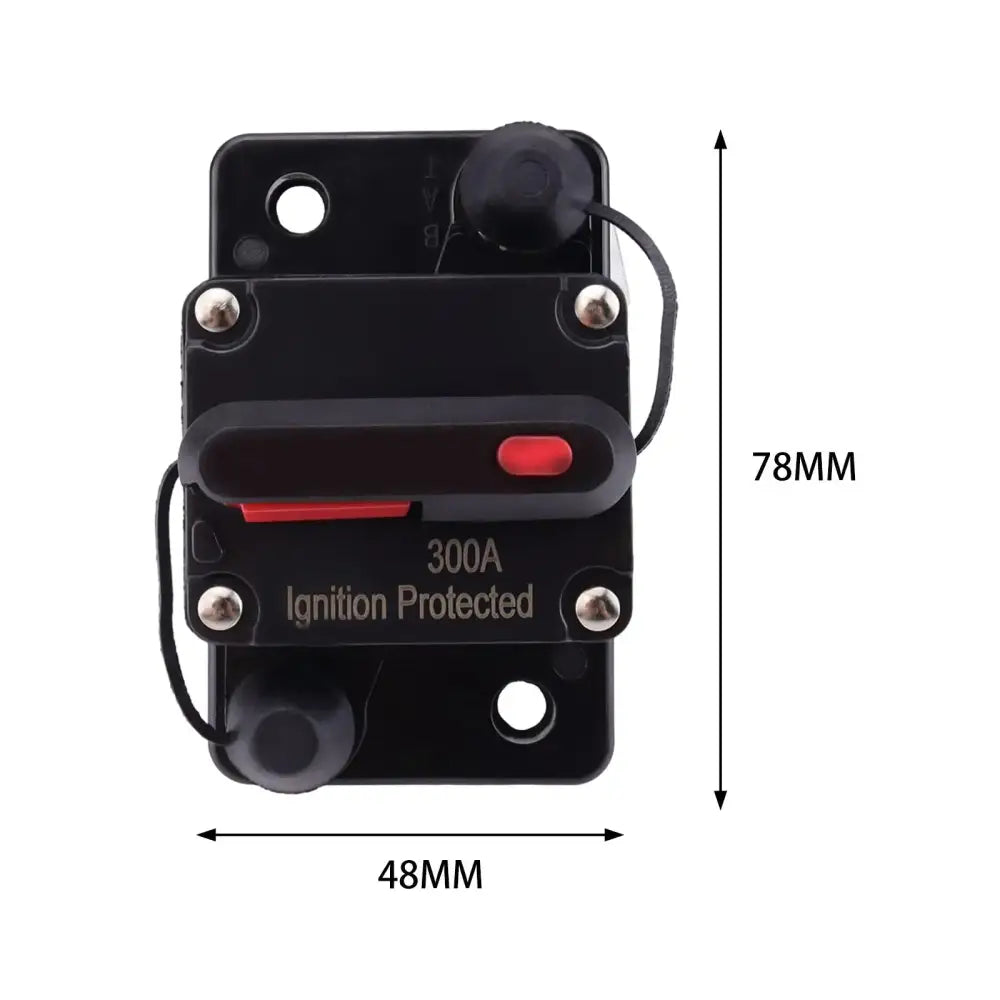 Black Marine Circuit Breaker with dimensions, ignition protected for 12V-48V DC use