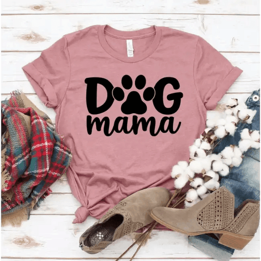Mauve Dog Mama T-shirt with Size Chart for Perfect Fit - Estalios