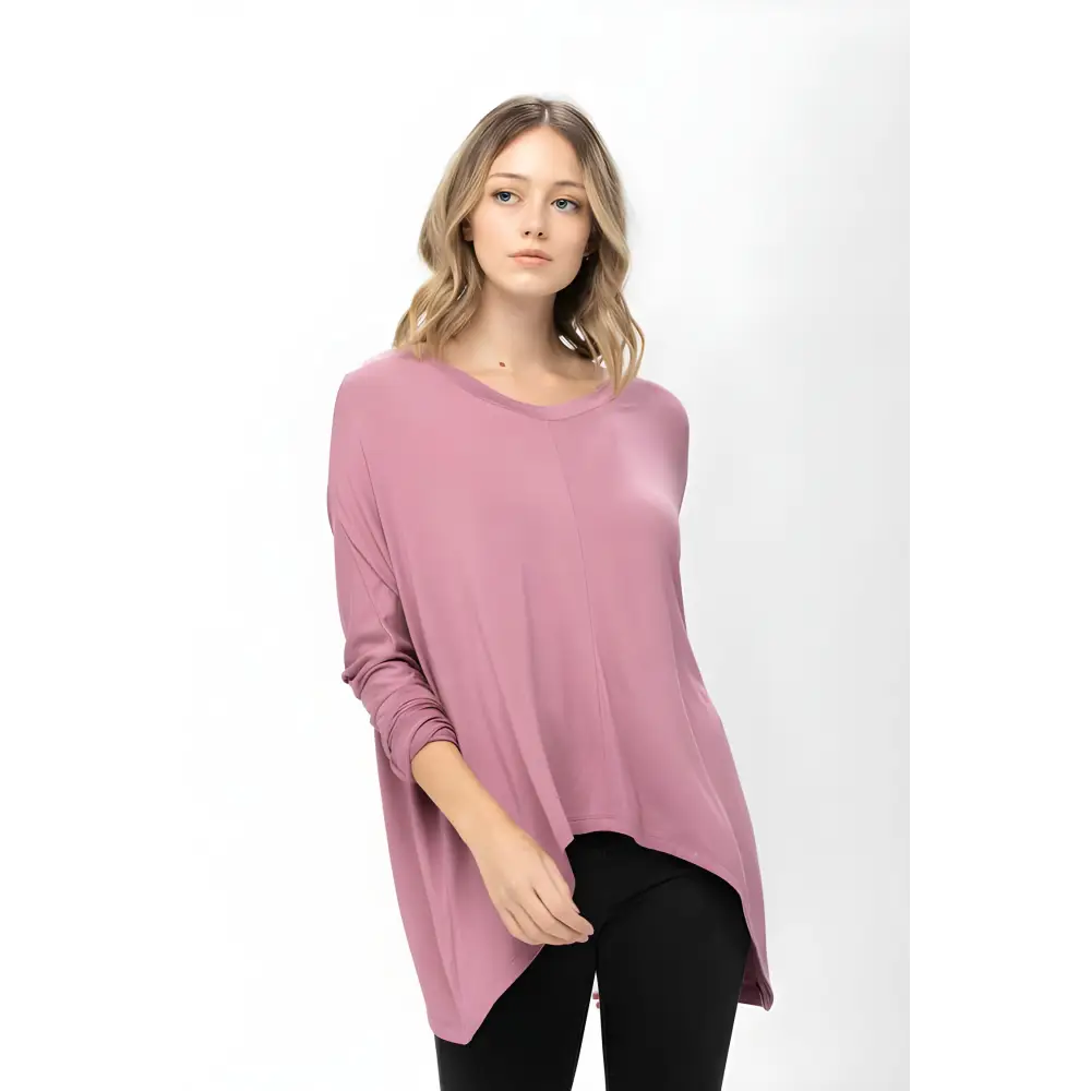 Mauve Dolman Sleeve Oversized Knit Tunic Blouse perfect for casual outings and comfort