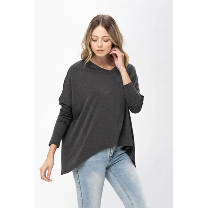 Charcoal gray dolman sleeve oversized knit tunic blouse for a stylish look