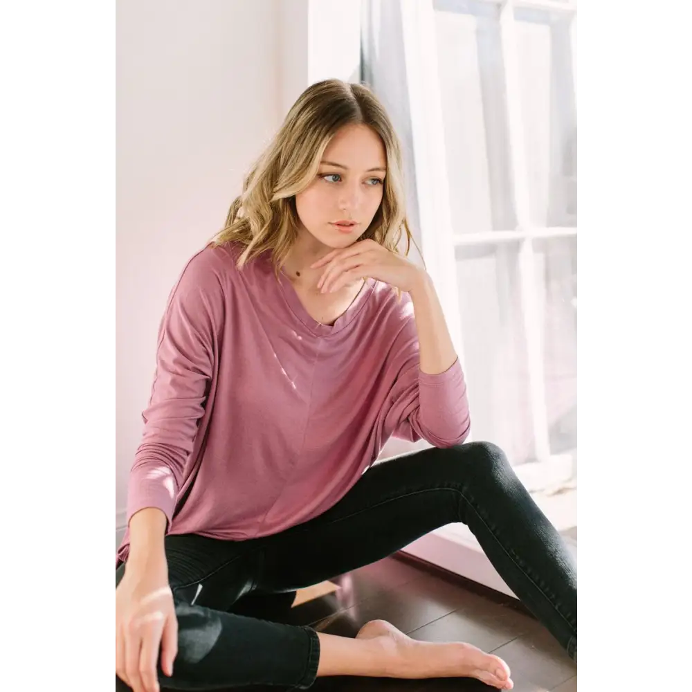 Mauve Dolman Sleeve Oversized Knit Tunic Blouse perfect for stylish casual looks