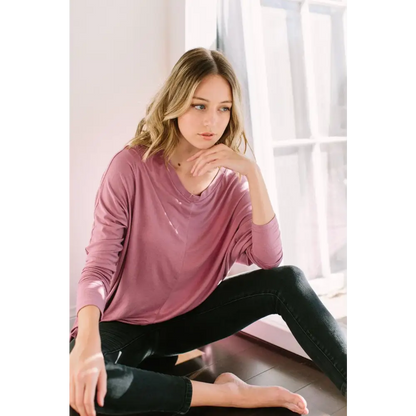 Mauve Dolman Sleeve Oversized Knit Tunic Blouse perfect for stylish casual looks