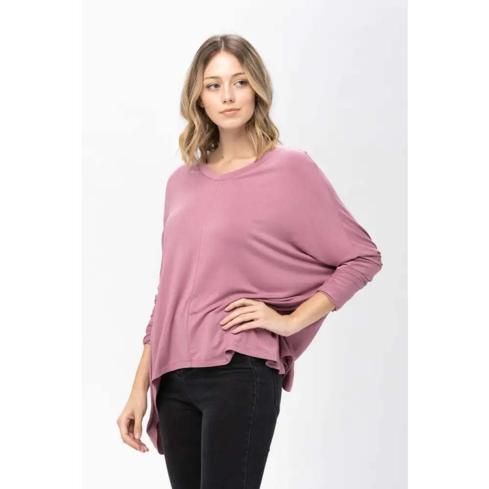 Mauve Dolman Sleeve Oversized Knit Tunic Blouse perfect for casual style and comfort