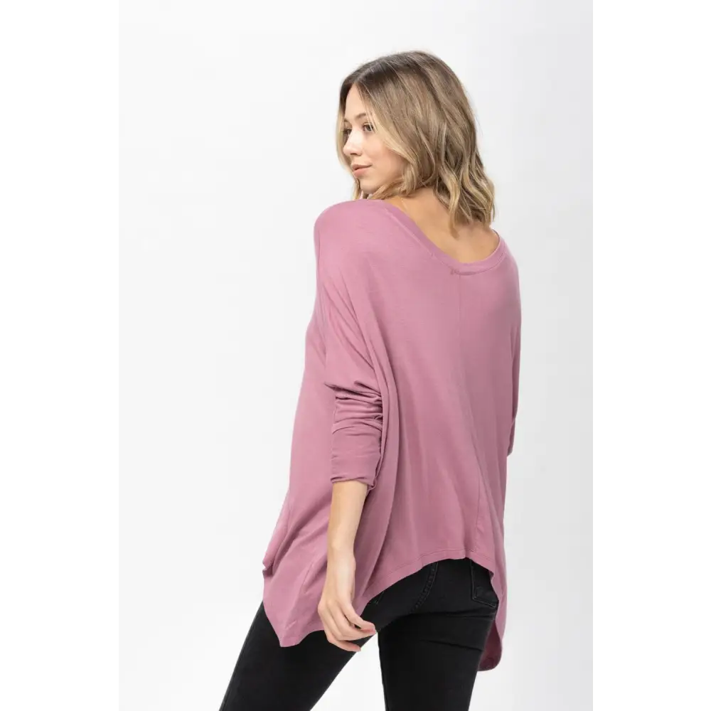 Mauve Dolman Sleeve Oversized Knit Tunic Blouse perfect for casual wear and comfort