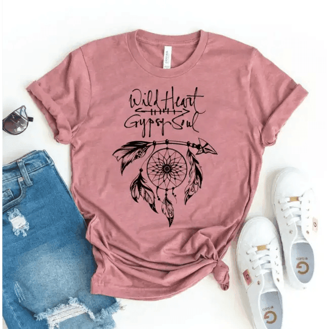Mauve Dreamcatcher T-Shirt with Size Guide for Comfort - Estalios