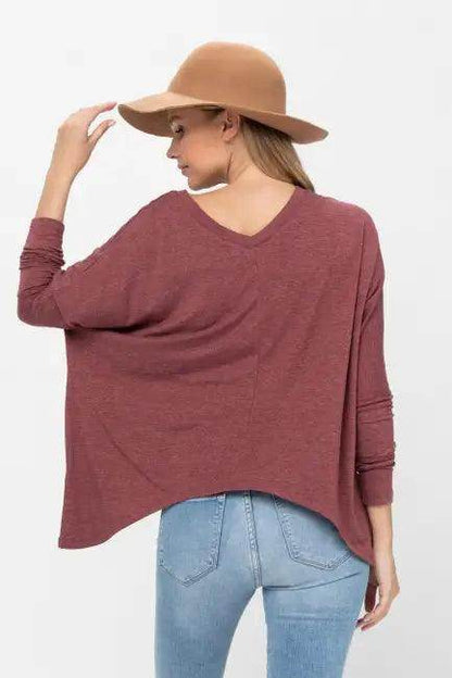 Mauve Long-Sleeved Dolman Sleeve Knit Tunic Blouse for Comfort - Estalios