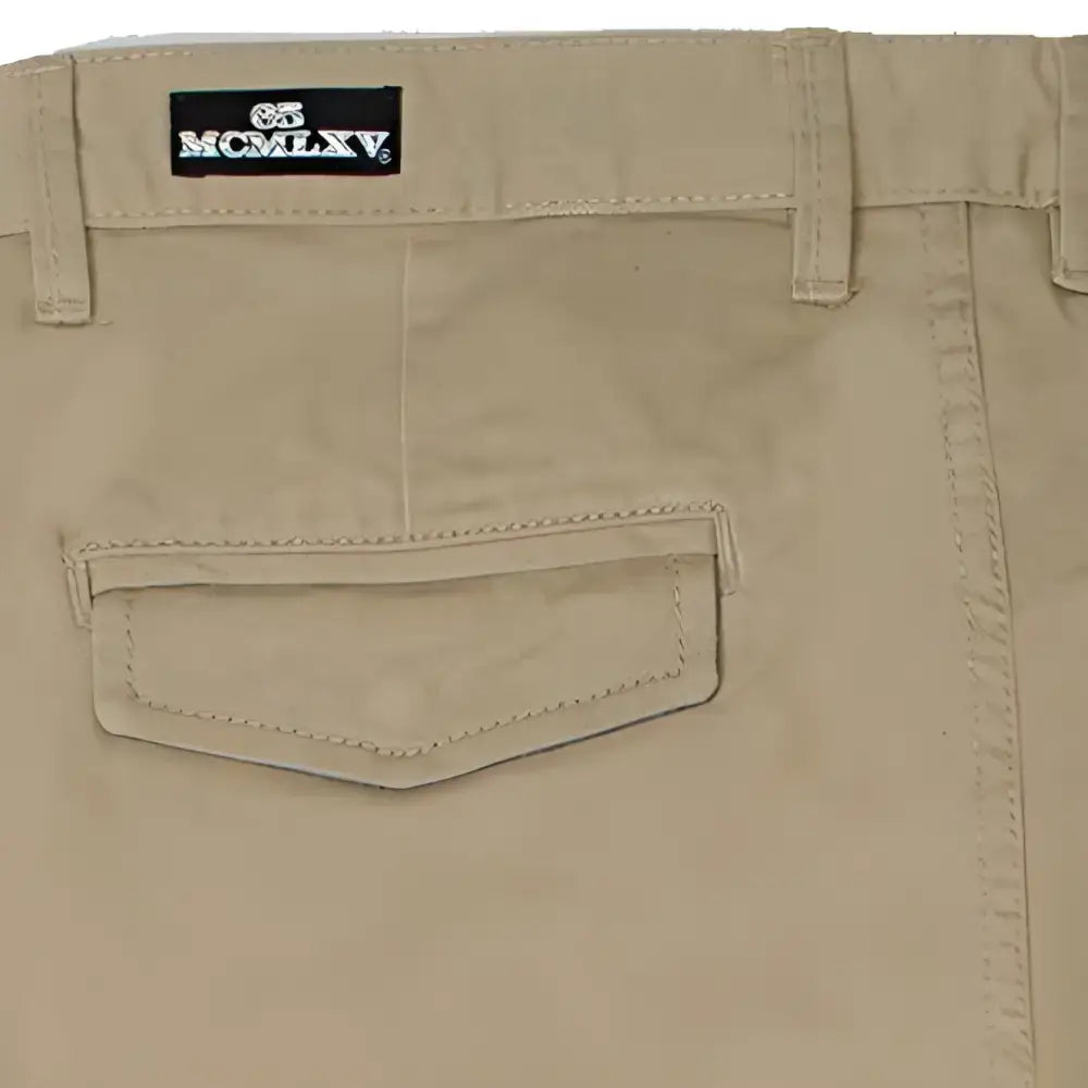 MCMLXV Mens Signature Slim Fit Khaki Chino pant showcases stylish flap pocket design