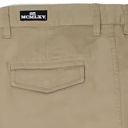 MCMLXV Mens Signature Slim Fit Khaki Chino pant showcases stylish flap pocket design