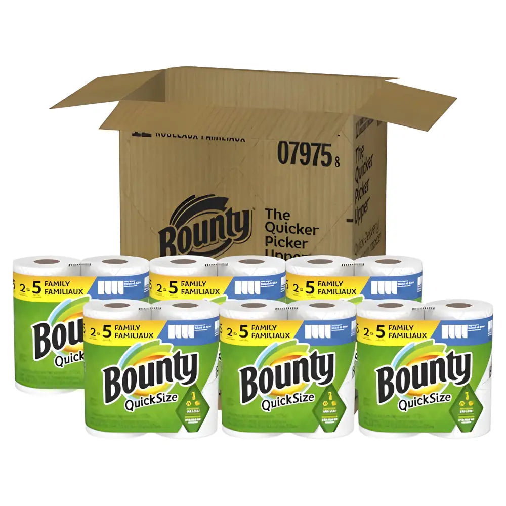 Mega Bounty Quick-Size Paper Towels case perfect for tough messes and easy cleanup