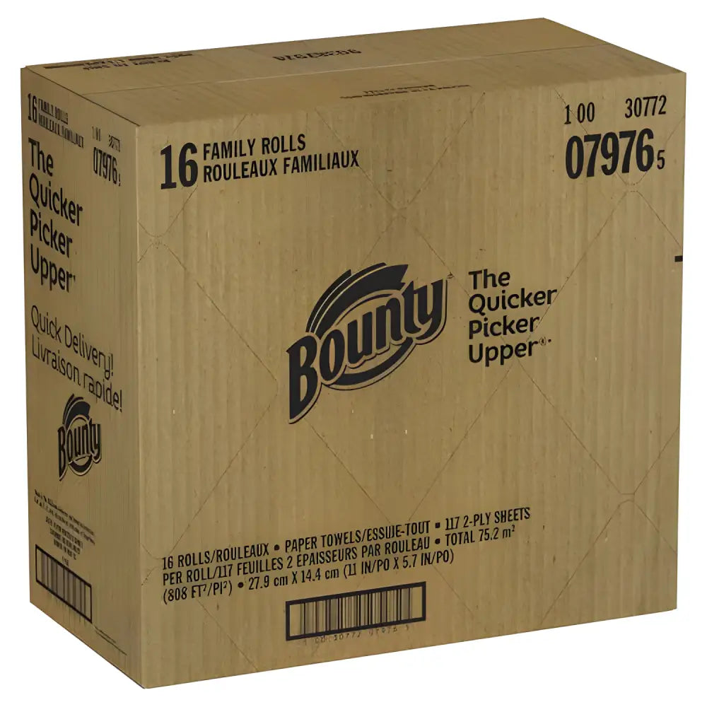 Box of Bounty Quick-Size Paper Towels perfect for all your cleaning needs