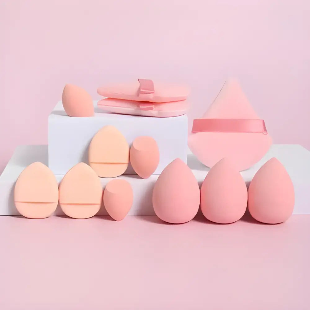 Assorted pink makeup sponges from the Mega Makeup Sponge Set & Loose Powder Puffs