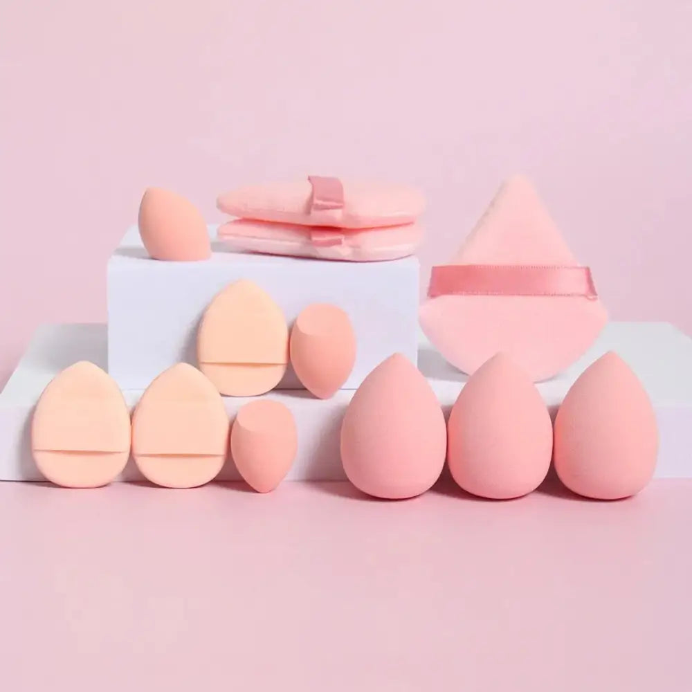 Assorted pink makeup sponges in the Mega Makeup Sponge Set & Loose Powder Puffs